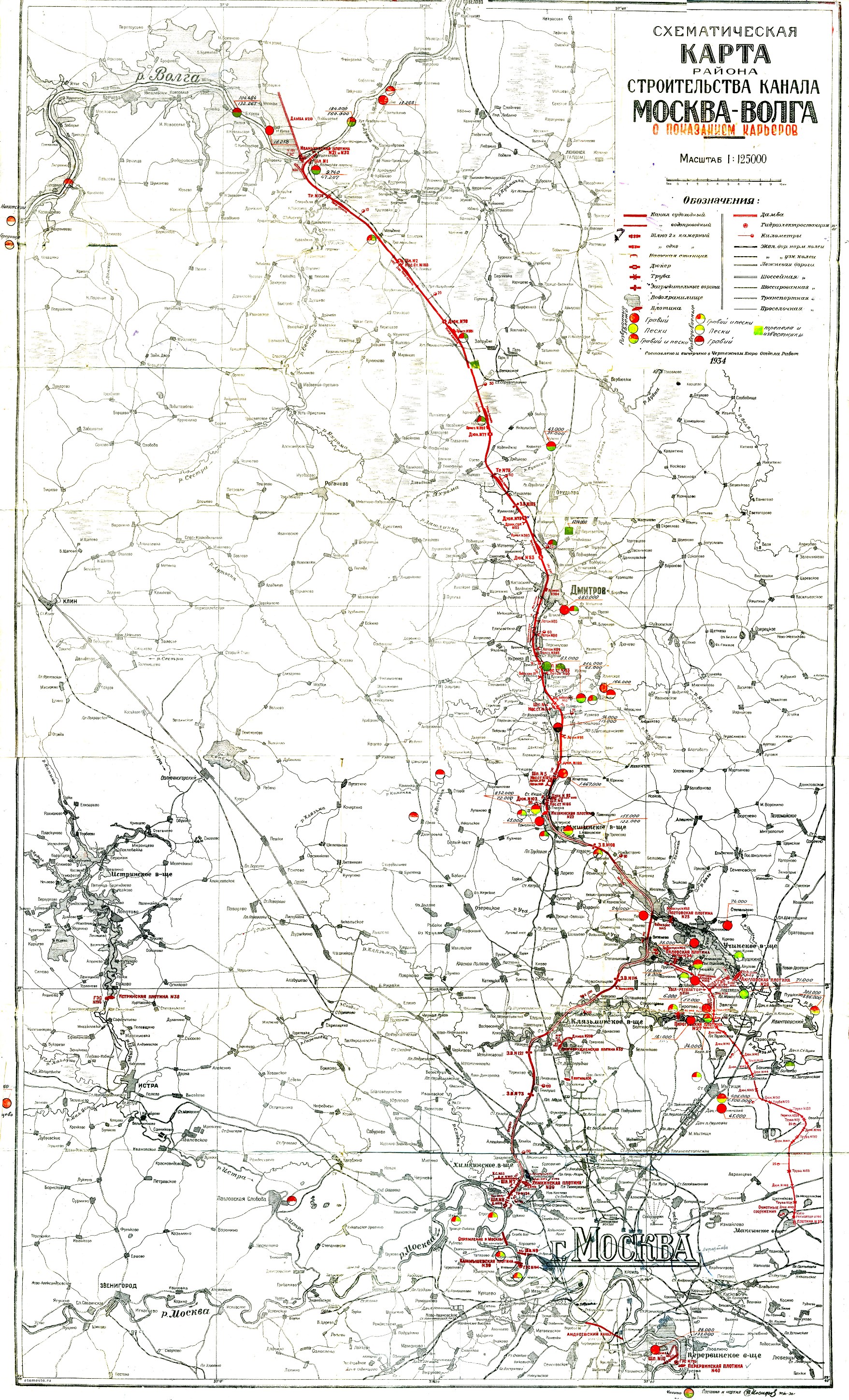 Схематическая карта района строительства канала Москва-Волга с показанием карьеров 1934г 3.jpg